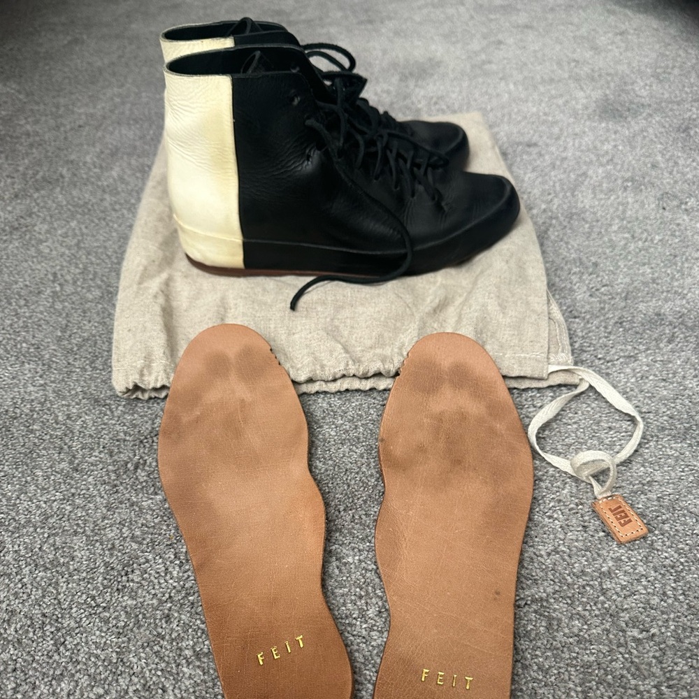 FEIT Two-Tone Black and Cream Lace-Up Boots